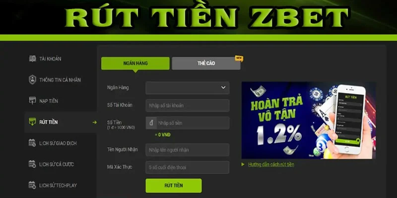 rut tien zbet 1 Rút tiền Zbet thông qua chuyển khoản ngân hàng rất đơn giản