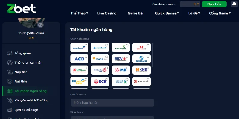 rut tien zbet 5 Tên chủ của tài khoản cá cược và tên nhà cái cần trùng khớp
